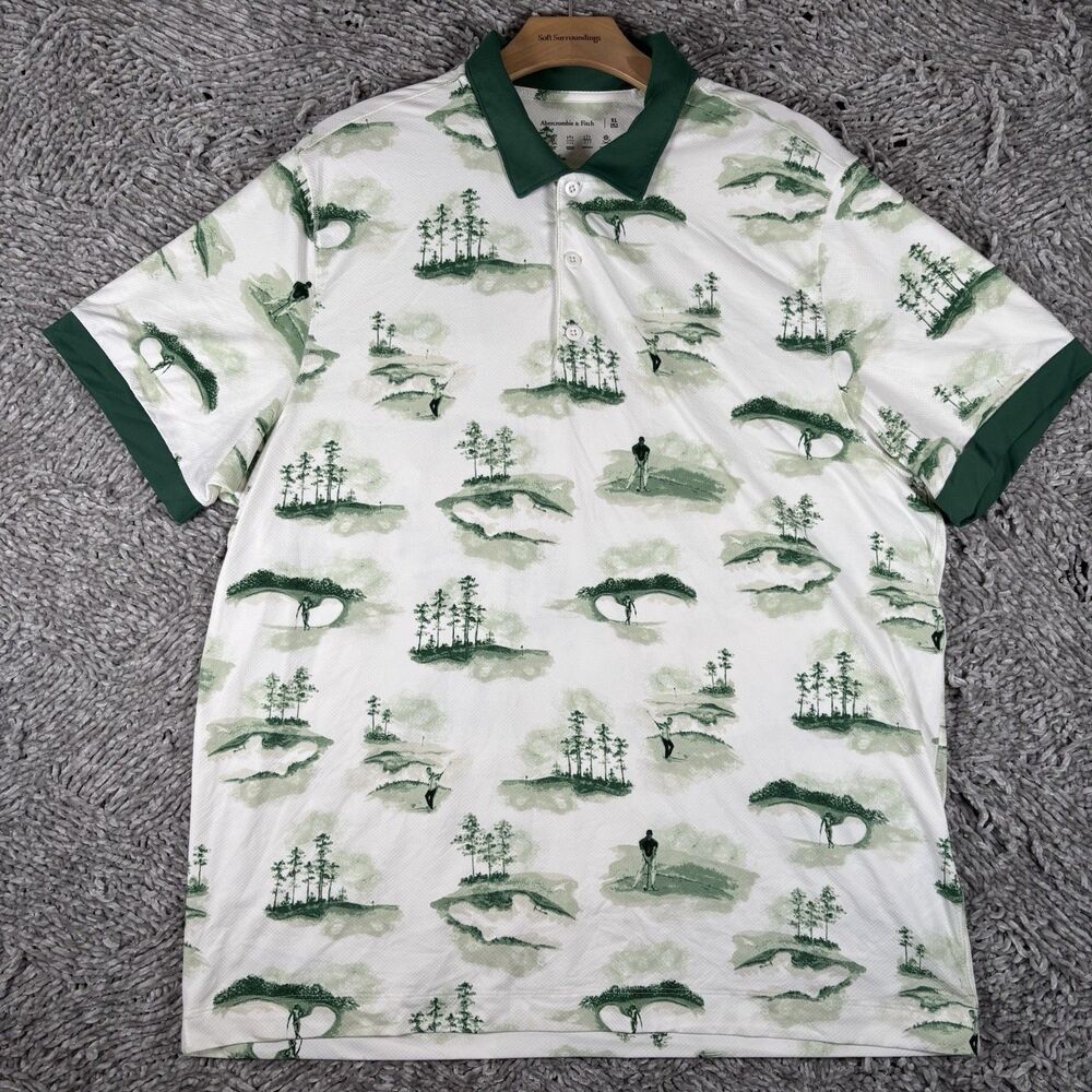 Abercrombie Fitch Performance Polo Shirt Mens XL All Over Print Golfers Stretch